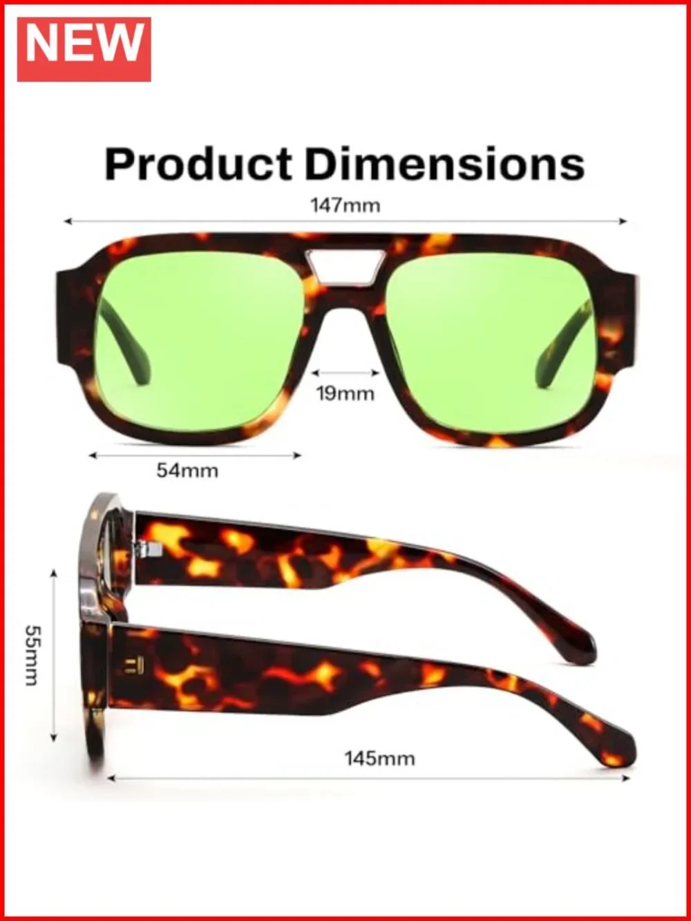 Retro Aviator Double Bridge Square Pilot Sunglasses UV400 Protection